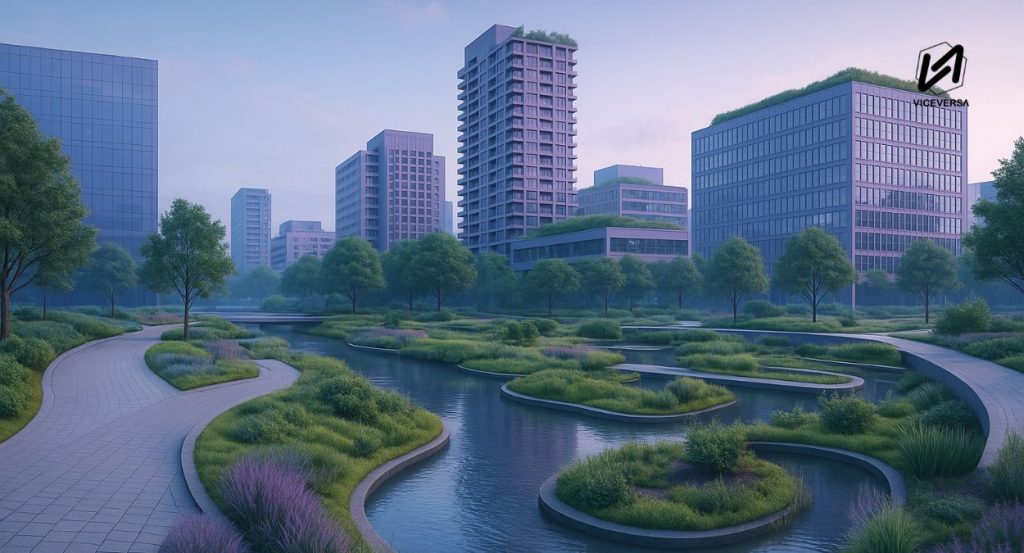 Sponge Cities: Avance tecnológico de China vs inundaciones urbanas 3 El concepto de sponge city fue propuesto por el arquitecto paisajista Kongjian Yu y adoptado oficialmente por el gobierno chino en 2013. (Visual Arte IA - Viceversa.News)