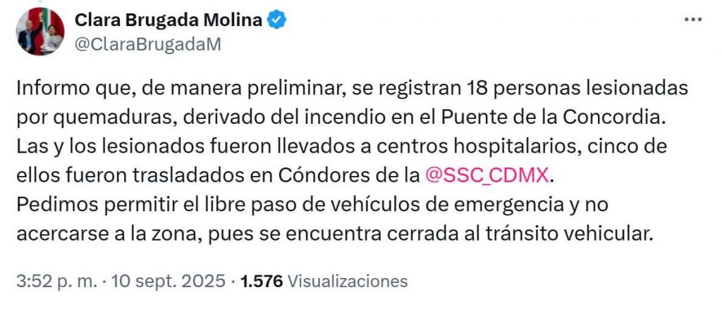 Preliminar de Clara Brugada explosión en Iztapalapa (Visual: Redes Sociales)