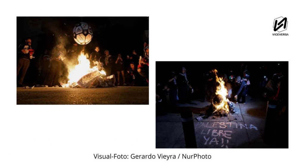 Marcha México-Palestina: de la solidaridad a la responsabilidad 10 En Marcha México-Palestina se realizó la quema de diferentes símbolos pro Israel (Visual-Foto: Gerardo Vieyra / Nur Photo)